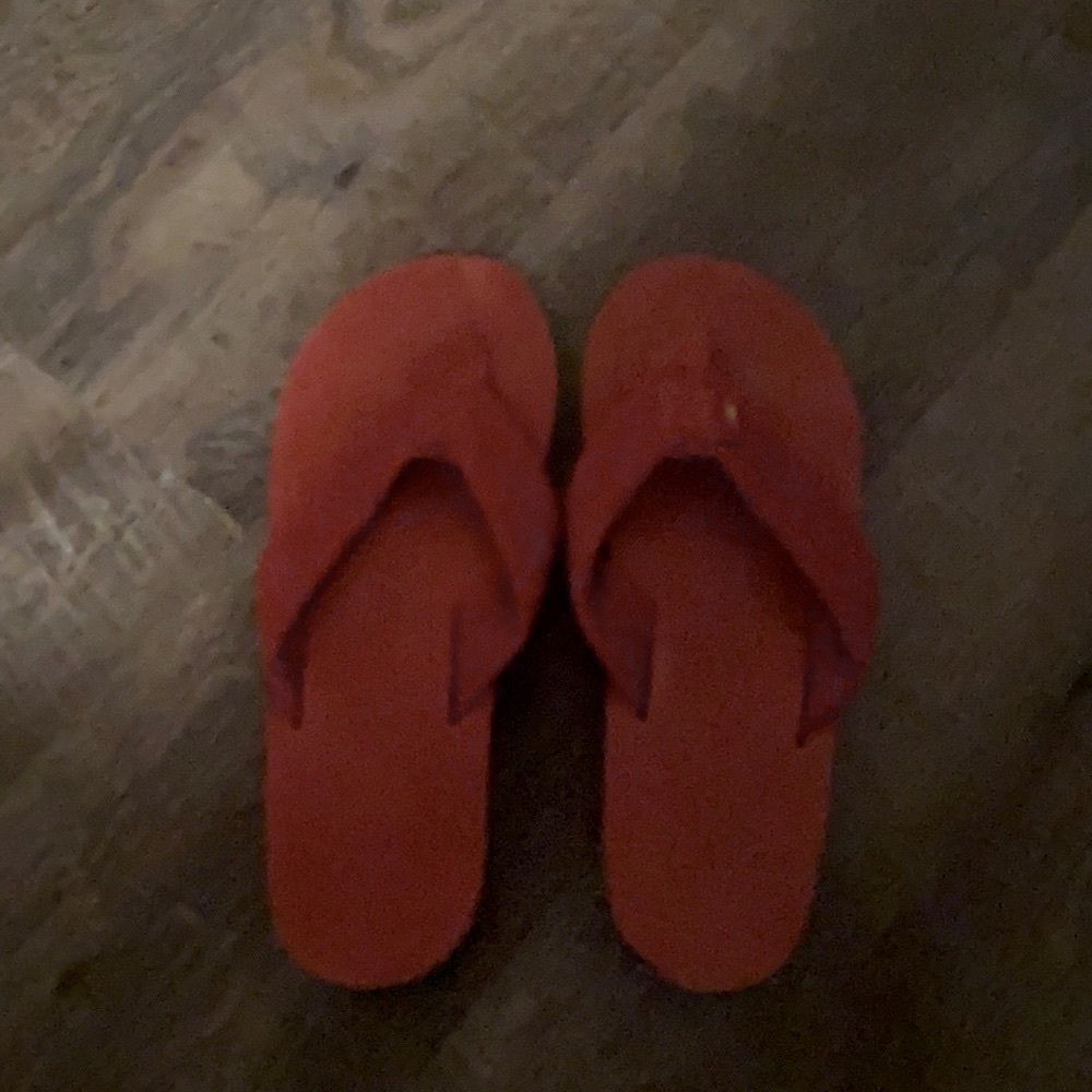 Rainbow red flip flops